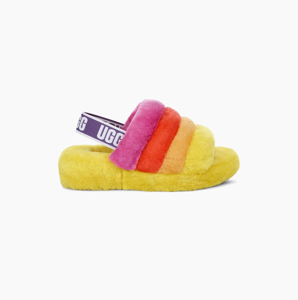 UGG Pride Fluff Yeah - Badesandaler Dame - Multicolor Gul (NO-D483)